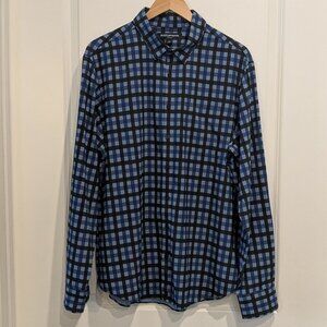 Mizzen+Main Dress Shirt Men's XL Blue Black Plaid Button-up Leeward Trim No Tuck